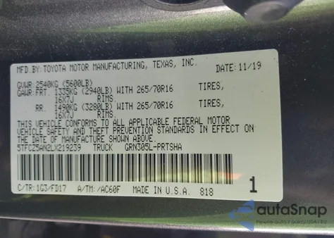 2020 Toyota Tacoma Trd Off-Road z USA, uszkodzony, nr VIN 5TFCZ5AN2LX219239